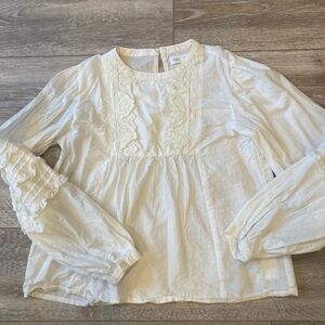 Zara Soft White Lace-Front Peasant Blouse